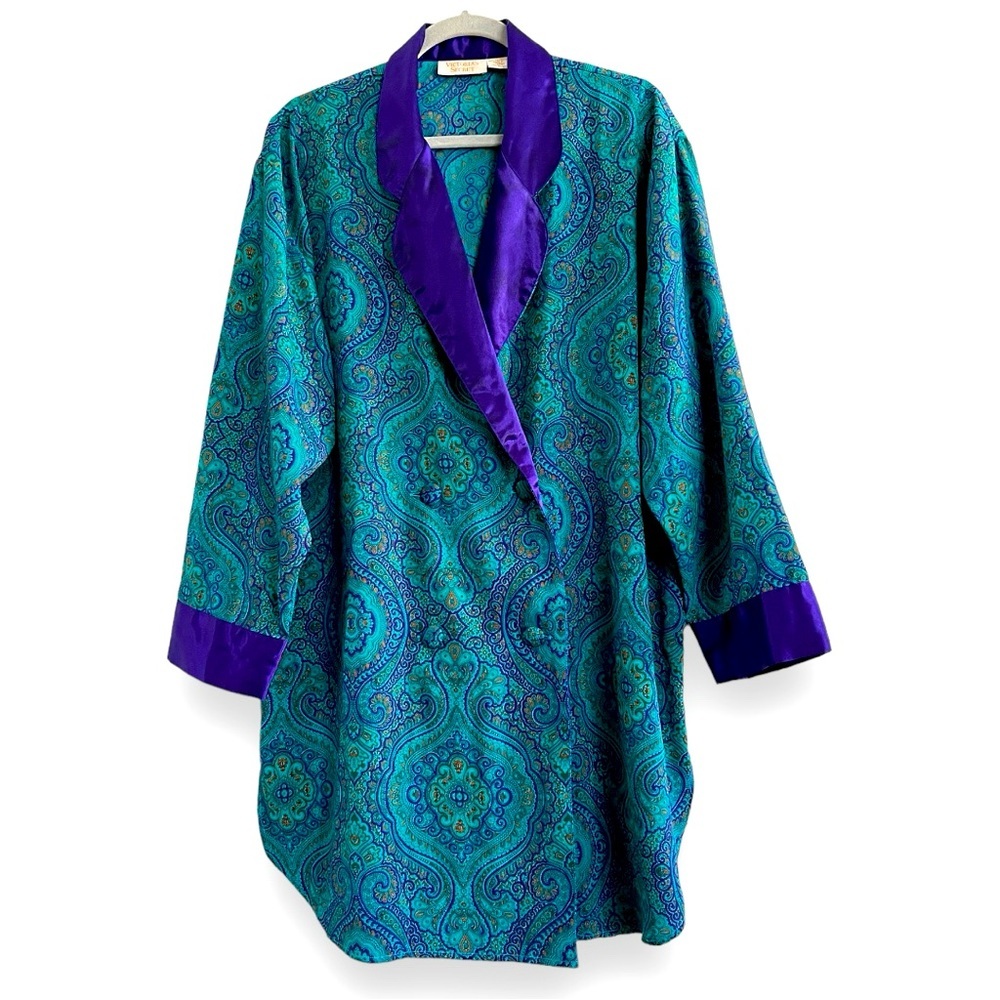 Victoria's Secret Teal & Purple Paisley Satin Robe Jacket